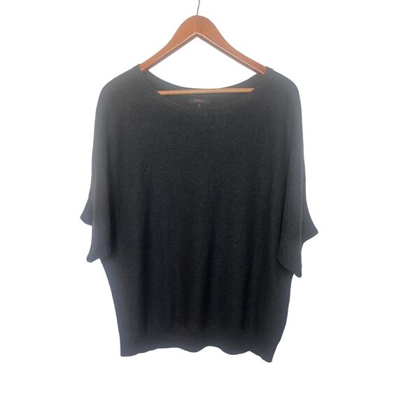 Quince Cotton Cashmere Link-Stitch Dolman Knit Top Black Sz Large Lightweight - Picture 2 of 8